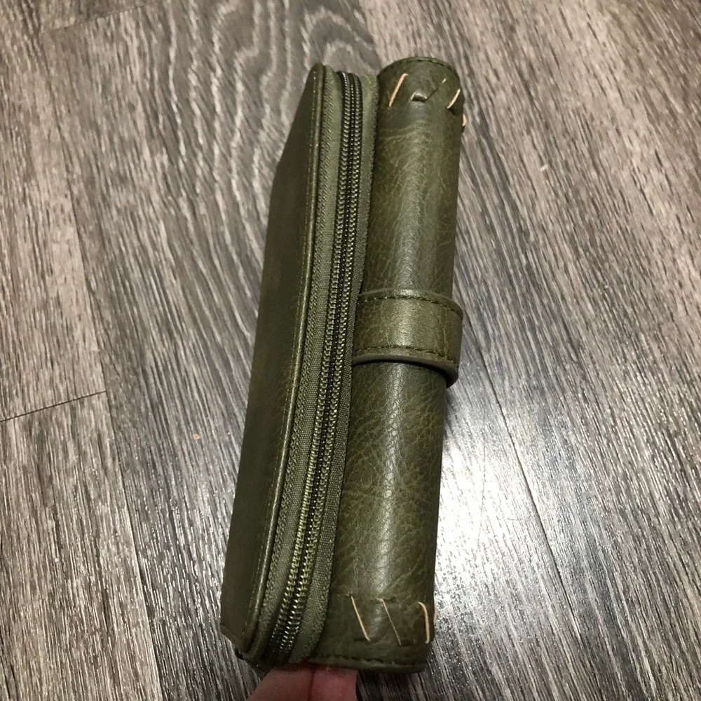 b.o.c. Born Concept OliveGreen Vegan Leather Whipstitch Trifold Organizer Wallet